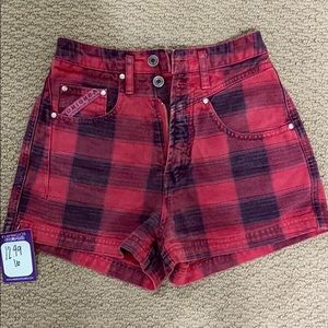 High waisted plaid jean shorts